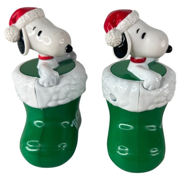 3 Whitmans Peanuts Snoopy Christmas Stocking Figurines Candy Holders Red Green - Picture 2 of 13